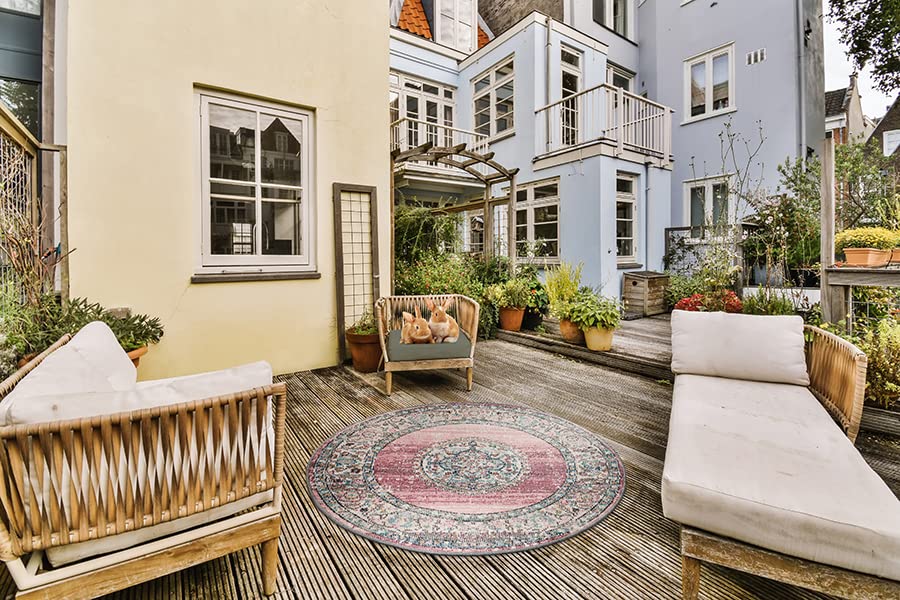 the carpet Palma – Moderner Teppich, Pflegeleicht & Langlebig, Für Wohnzimmer & Schlafzimmer, auch Wetterfest & UV-beständig für Balkon & Terrasse, Rosa, 120 cm Rund