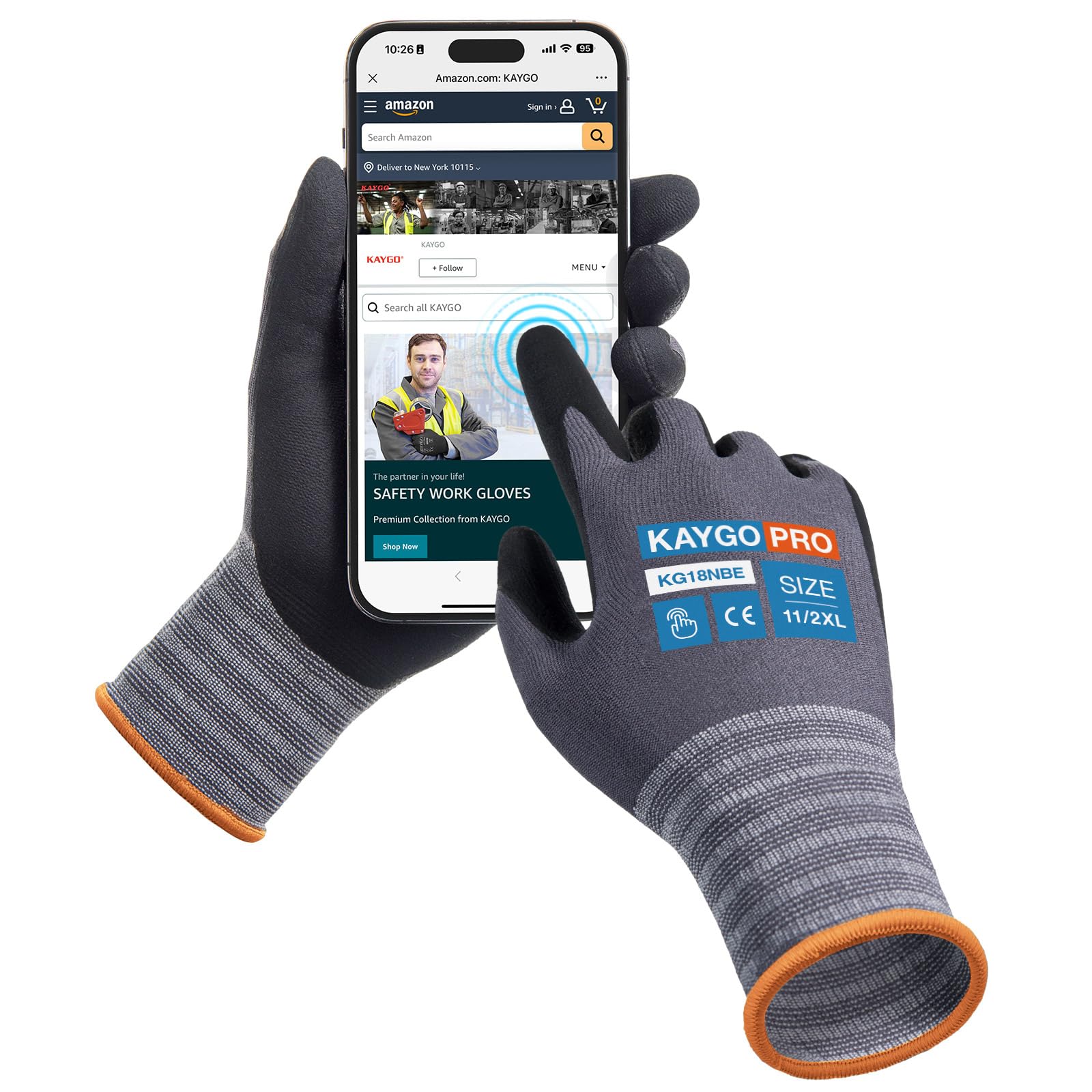 KAYGO 3 Pairs Safety Work Gloves MicroFoam Nitrile Coated Touchscreen, KG18NBE, Working Gloves with Oil Resistant Grip on Palm, for Men Women, Ideal for General Purpose Automotive (XX-Large, Grey) — image 1