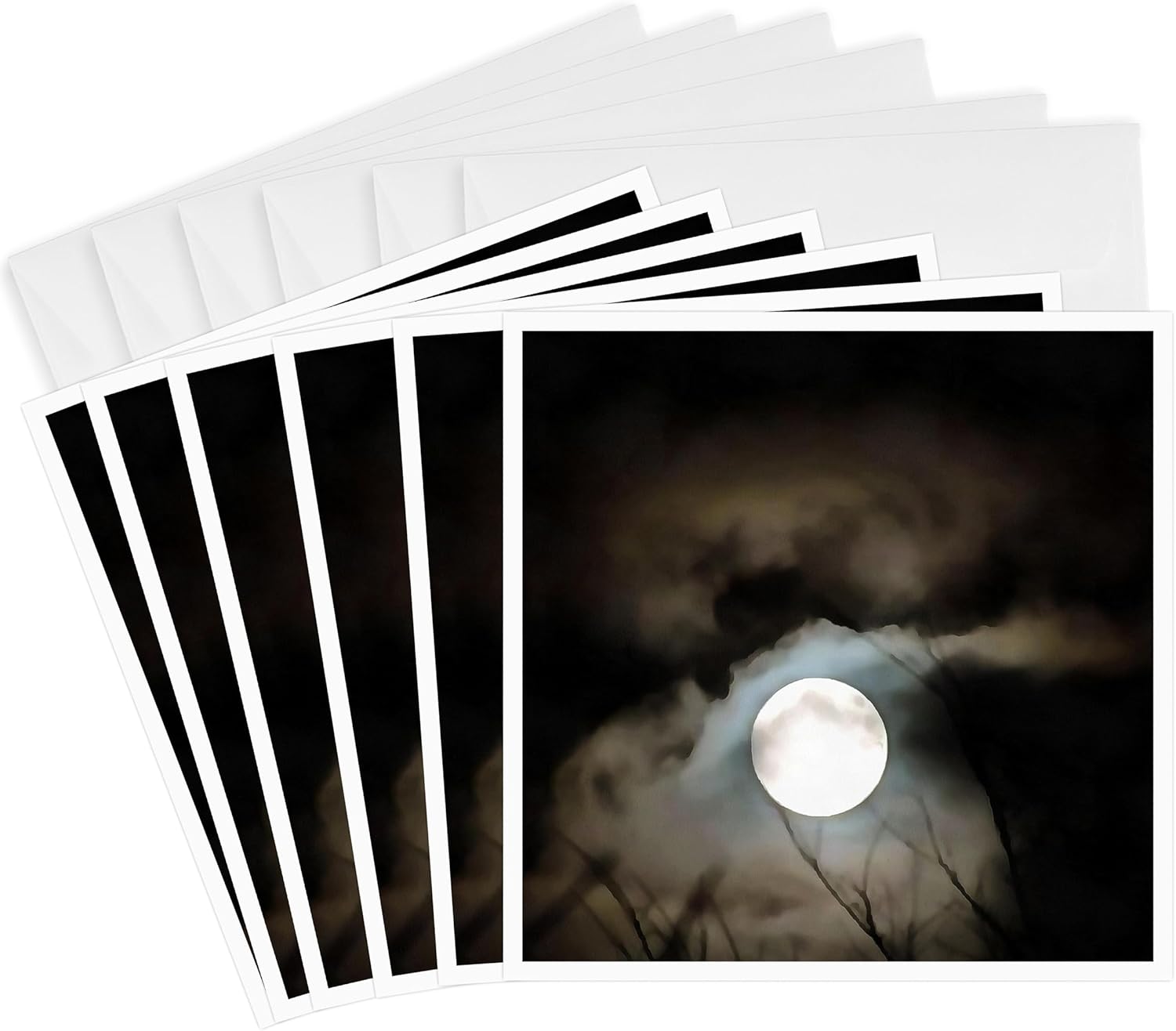 3dRose Greeting Cards - Winter Solstice Moon - 6 Pack - Acrylic Painting - Moonlit Sky