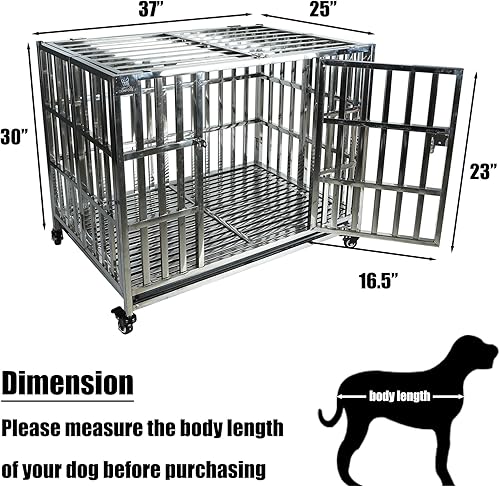 Miniatura 2 de Confote Jaula para perros de acero inoxidable resistente de 37 pulgadas, alta ansiedad, indestructible y a prueba de escape, para perros pequeños