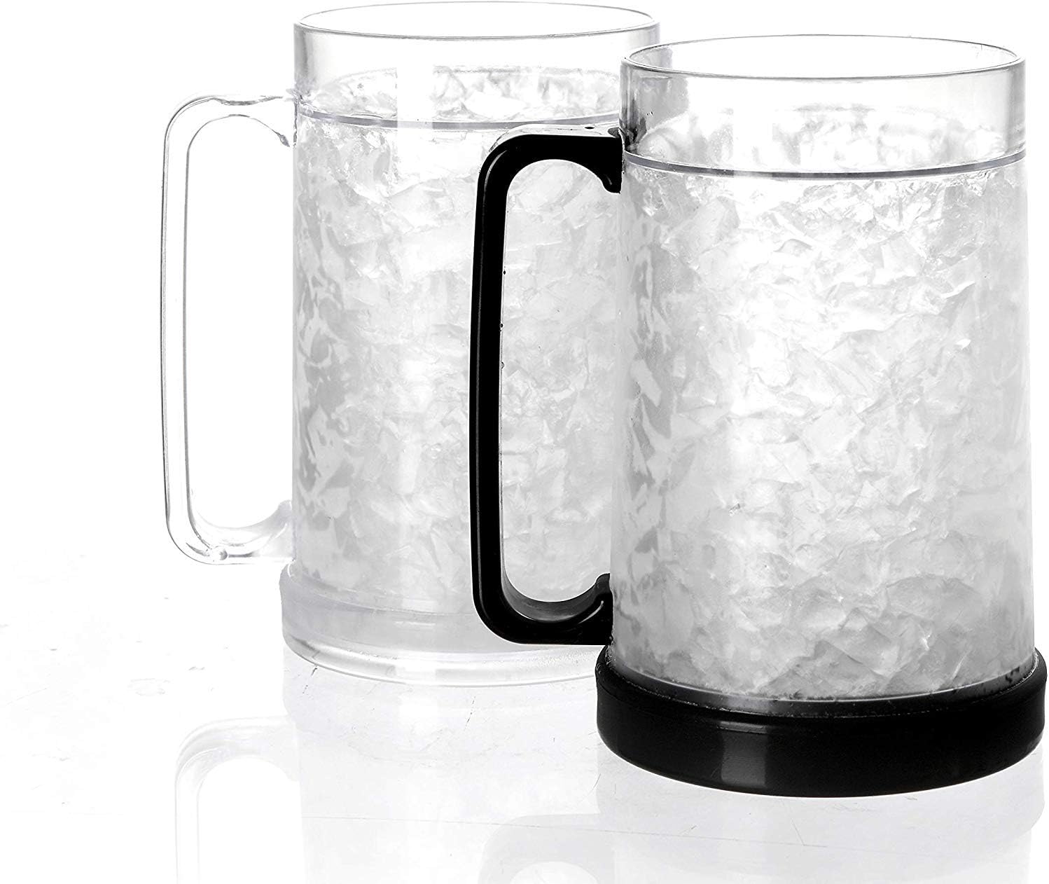 Chеареѕt 🛒 Easicozi Double Wall Gel Frosty Freezer Ice Mugs Clear 16oz Set of 2 (Black and white)