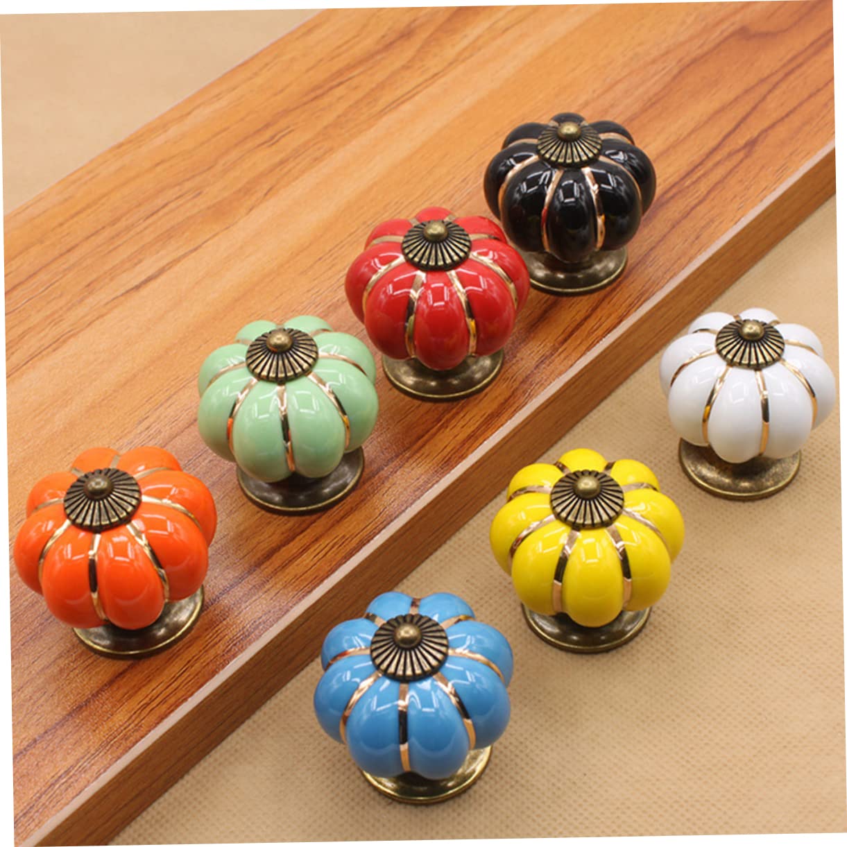 Hemobllo 6pezzi Pomello in Ceramica Forma di Zucca per Porte per Mobili e Armadi Verde