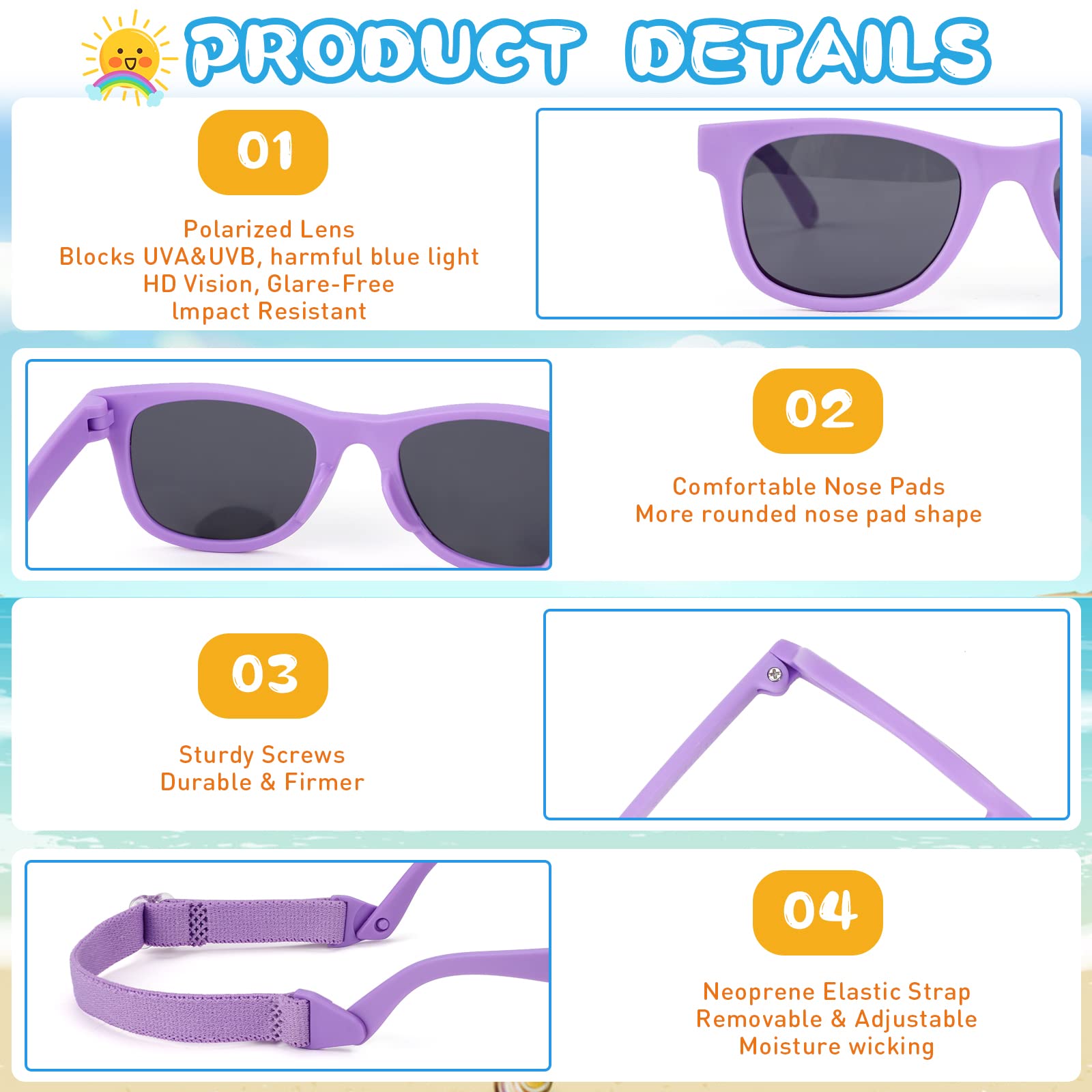 Hifot Bebè Occhiali da Sole, Protezione UV400 polarizzata Ragazza Ragazzo Occhiali da Sole, Flessibile Bambini e Bambine Occhiali da Sole - 2 a 7 Anni