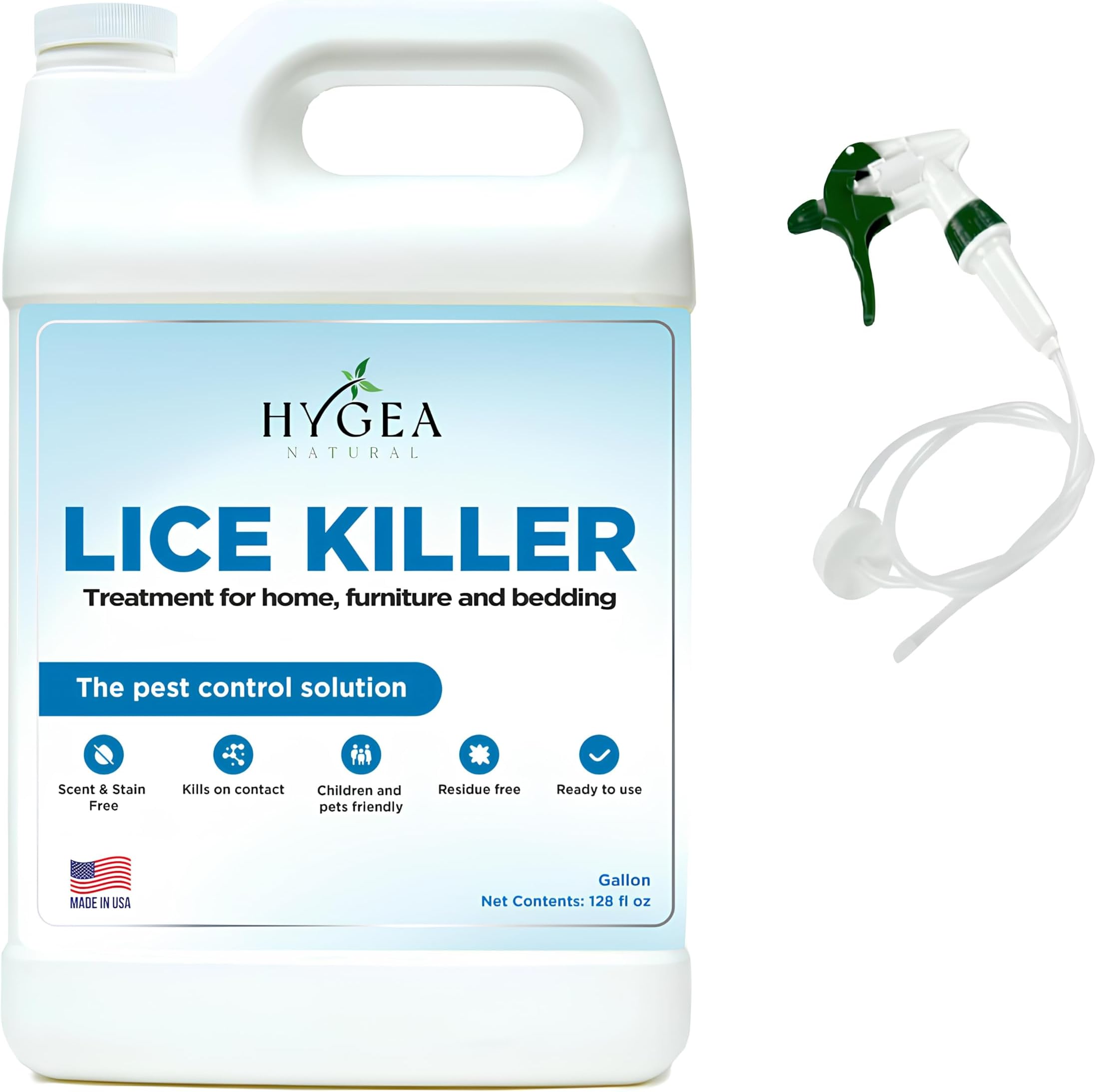 Hygea Natural Lice Spray for Home & Furniture - Natural Treatment for Head Lice - Family & Pet Friendly - Quick Action Against Infestations - Stain & Scent Free Gallon Spray