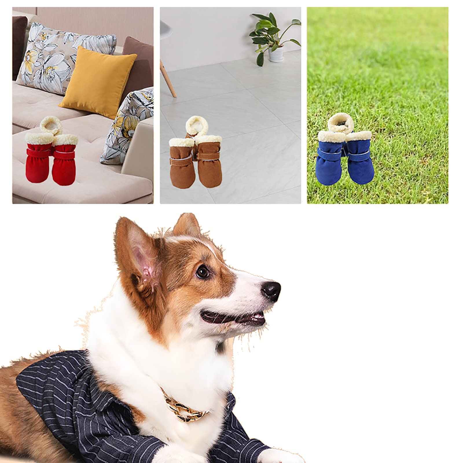 Bottes Chien, Lot de 4 Chaussures pour Chien Imperméables Semelle Antidérapante Protecteurs de Pattes Extérieures Chaussures de Chien pour Petits Chiens Moyens
