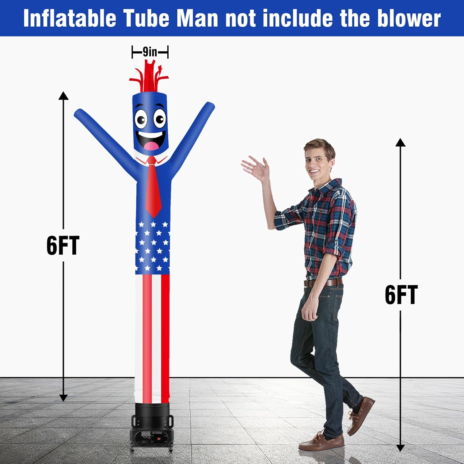 6FT Tall Inflatable Tube Man American Flag Wacky Wavy Dancing Guy (9''Diameter) for Outdoor Decoration Advertising Business Promotion (Blower Not Included)