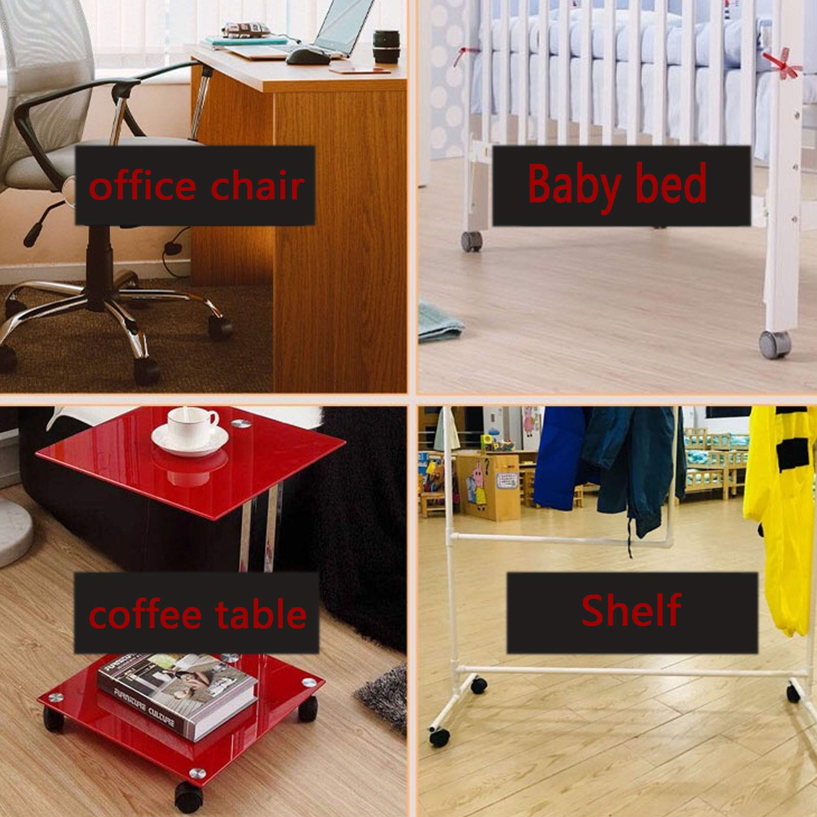 Lot de 5 roulettes de Chaise de Bureau de 2,5 Pouces en polyuréthane Robuste, roulettes de Rechange, roulettes Doubles pivotantes, Taille Universelle, Tige : 11 mm x 20 mm, pour parquet, Noir