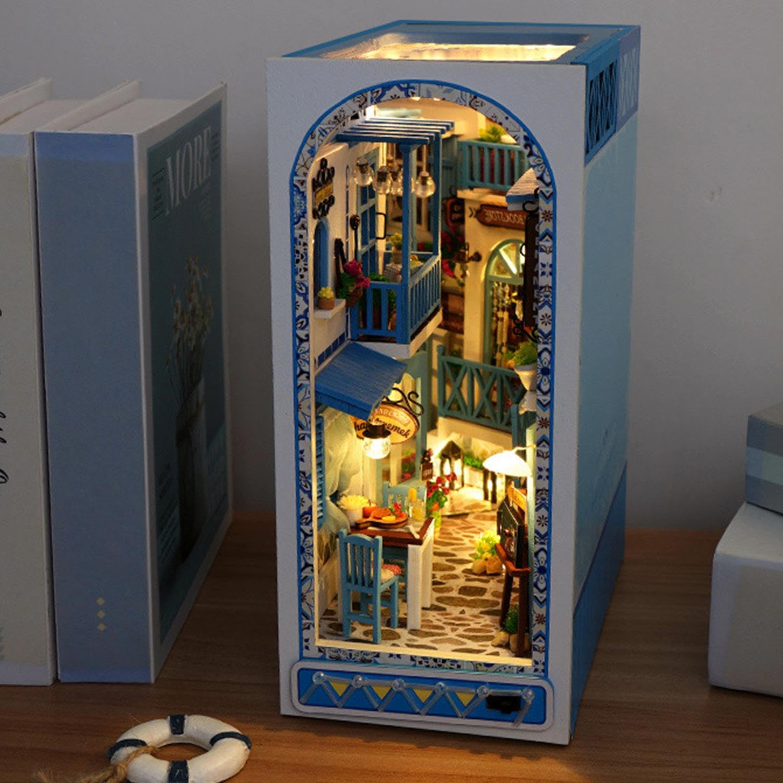 Zestaw miniaturowy 3D, drewniana bryza morska, zestaw miniaturowy do domku dla lalek, dekoracyjne sceny na książki, kreatywne składane podpórki do książek dla miłośników książek
