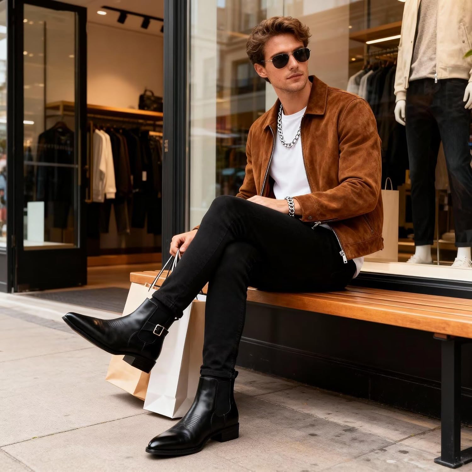 Men's Black Chelsea Ankle Boots with Buckle Strap Detail - Stylish Casual & Dress Footwear - Image 9