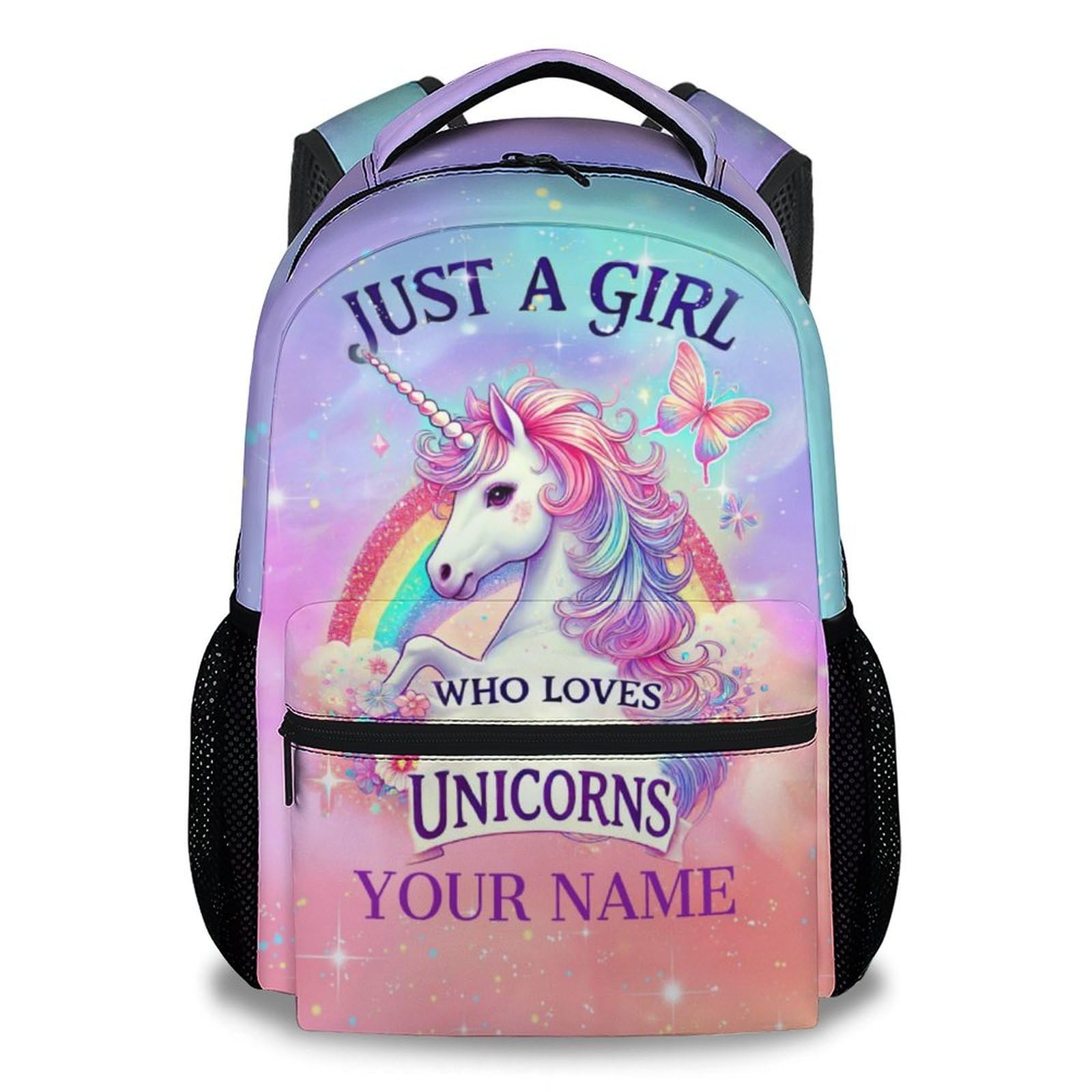 Customized Unicorn School Backpack for Girls - 17 Inches Aesthetic Personalized Unicorn Bookbag for Kids - Colorful Animal Themed Backpacks for
