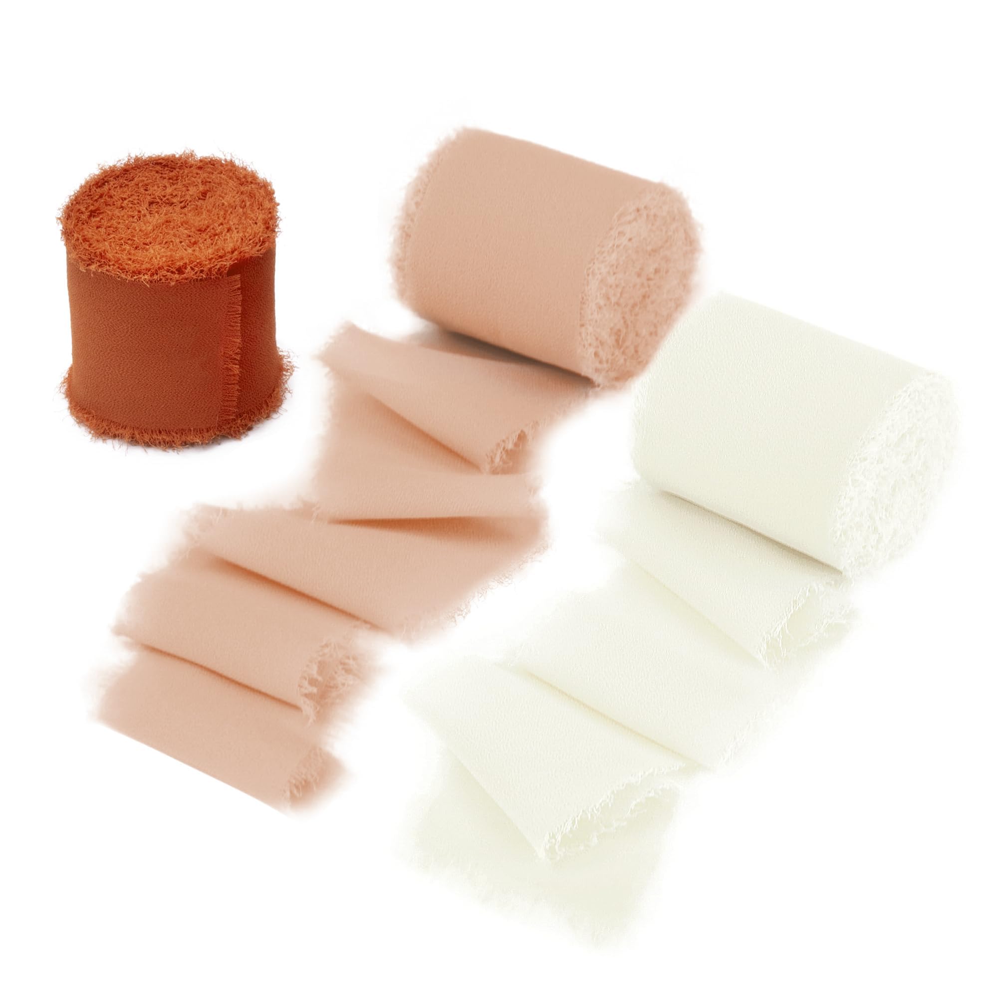 3 Rouleaux Ruban Mousseline 5cm X 6,5m - Bords Effilochés - Pour Emballage Cadeau, Mariage, Décoration - 10