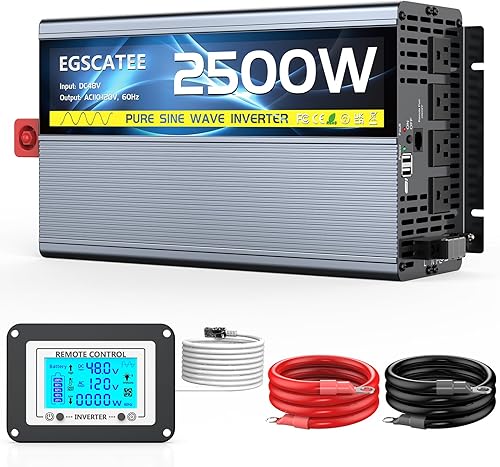 Miniatura 8 de Inversor de onda sinusoidal pura de 2500 W con interruptor de transferencia, convertidor de 12 V CC a 120 V CA con 2 salidas de CA, puerto USB