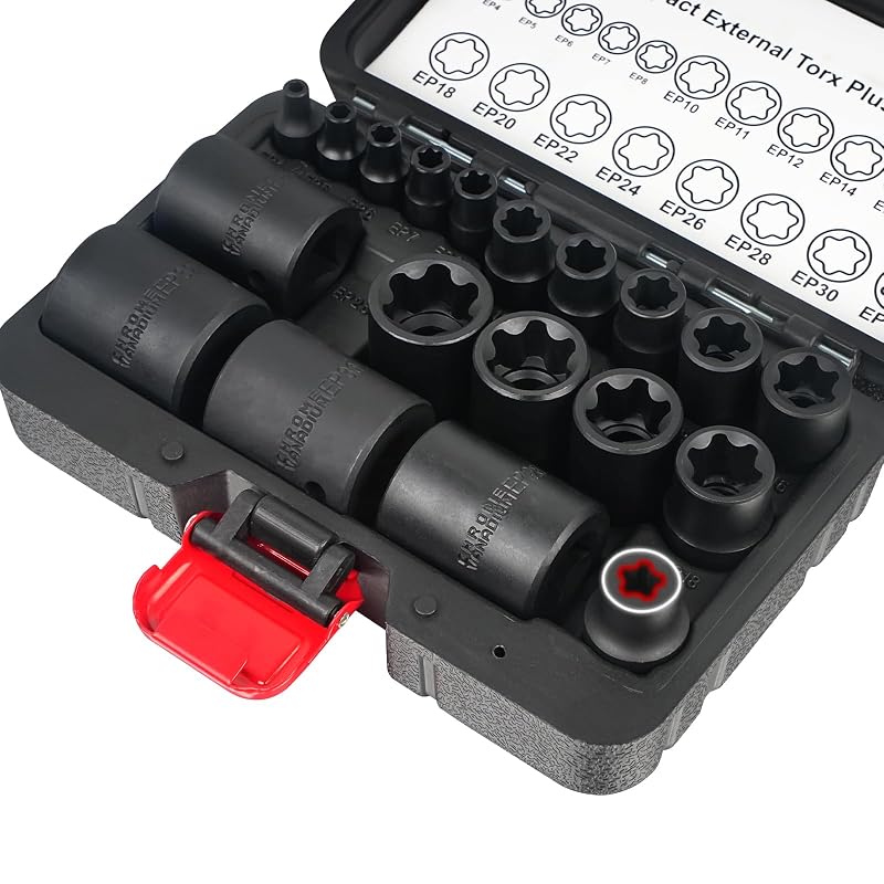 Jogo de Soquetes External Torx Plus EP4–EP32 BILITOOLS com 19 Peças e Encaixes de 6,35 mm, 9,53 mm e 12,7 mm