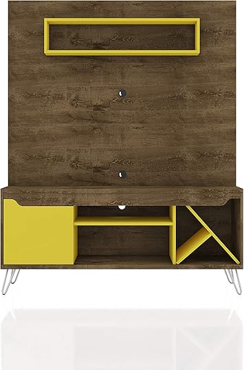 Amazon Com Manhattan Comfort Baxter Modern Five Shelves Free Standing Entertainment Center With Sectional Wine Rack 53 54 Brown Yellow Home Kitchen