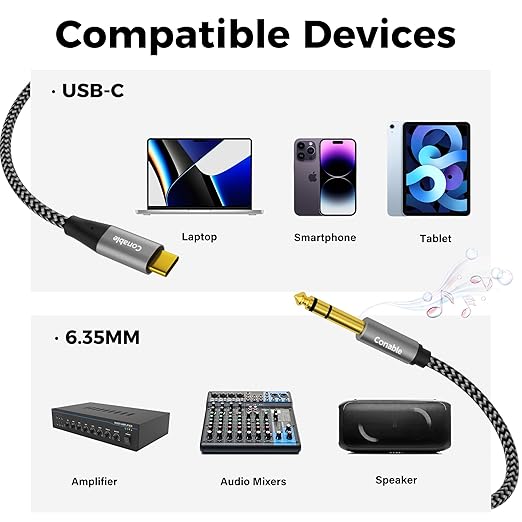 Cable USB C a 6.35mm TRS Estéreo 10 pies, Conable miniatura 7