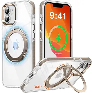 iPhone 12 / iPhone 12 Pro 用 ケース 多機能360度回転スタンド 縦横両用 マグネット搭載 MagSafe対応 滑り止めドット模様 OURJOY スマホケース アイフォン12 / アイフォン12プロ クリア リング カバー 軽量 米軍規格 耐衝撃 ワイアレス充電対応 滑り止め新構造 手持ち撮影 安定性・デザートチタニウム