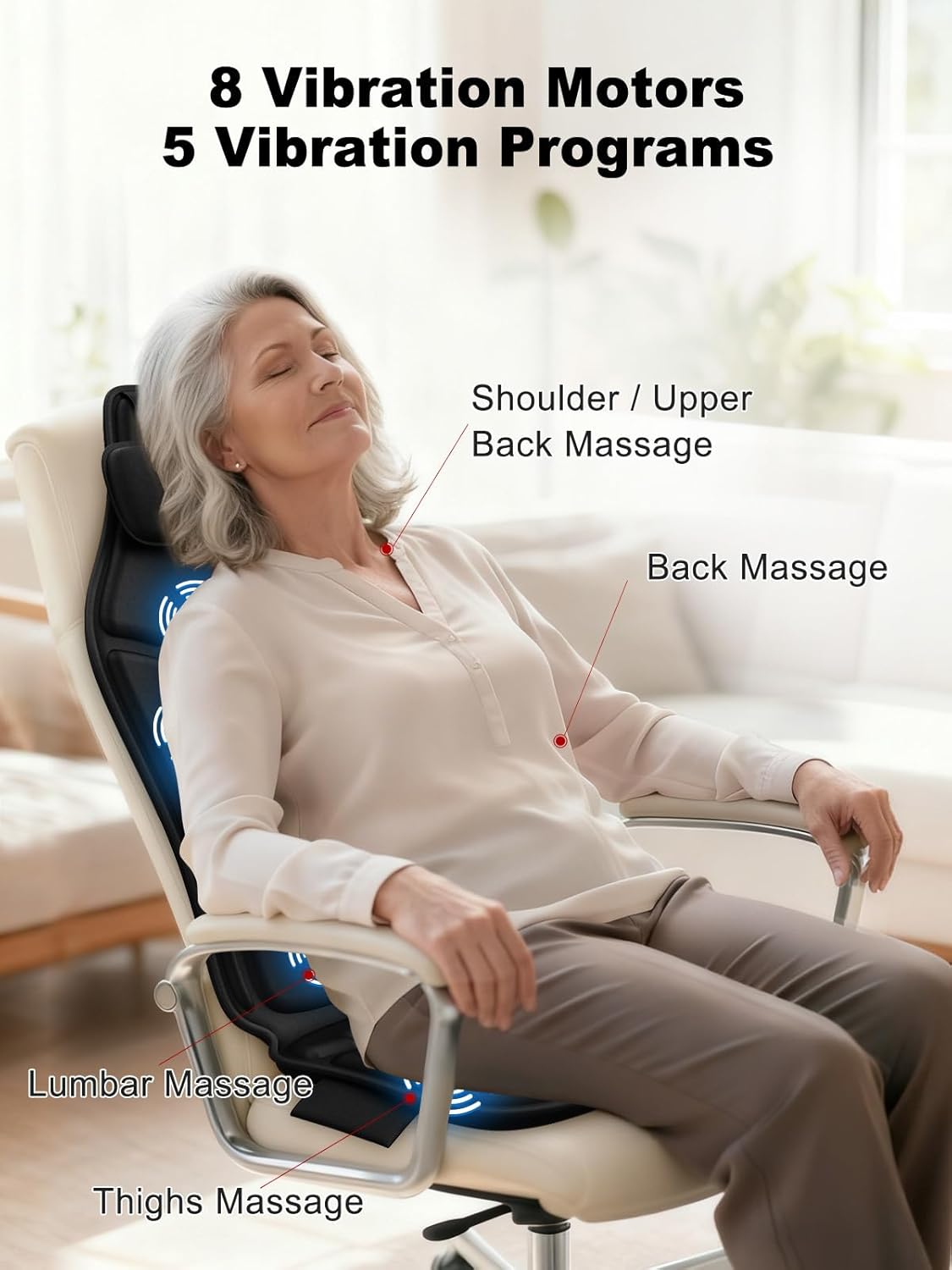 Vibration Back Massager for Chair with Heat, Massage Chair Heating Pad with Lumbar Traction, Seat Massager for Seniors, Office Workers & Family, Fatigue & Pain Relief in Office, Home & Travel - Image 5