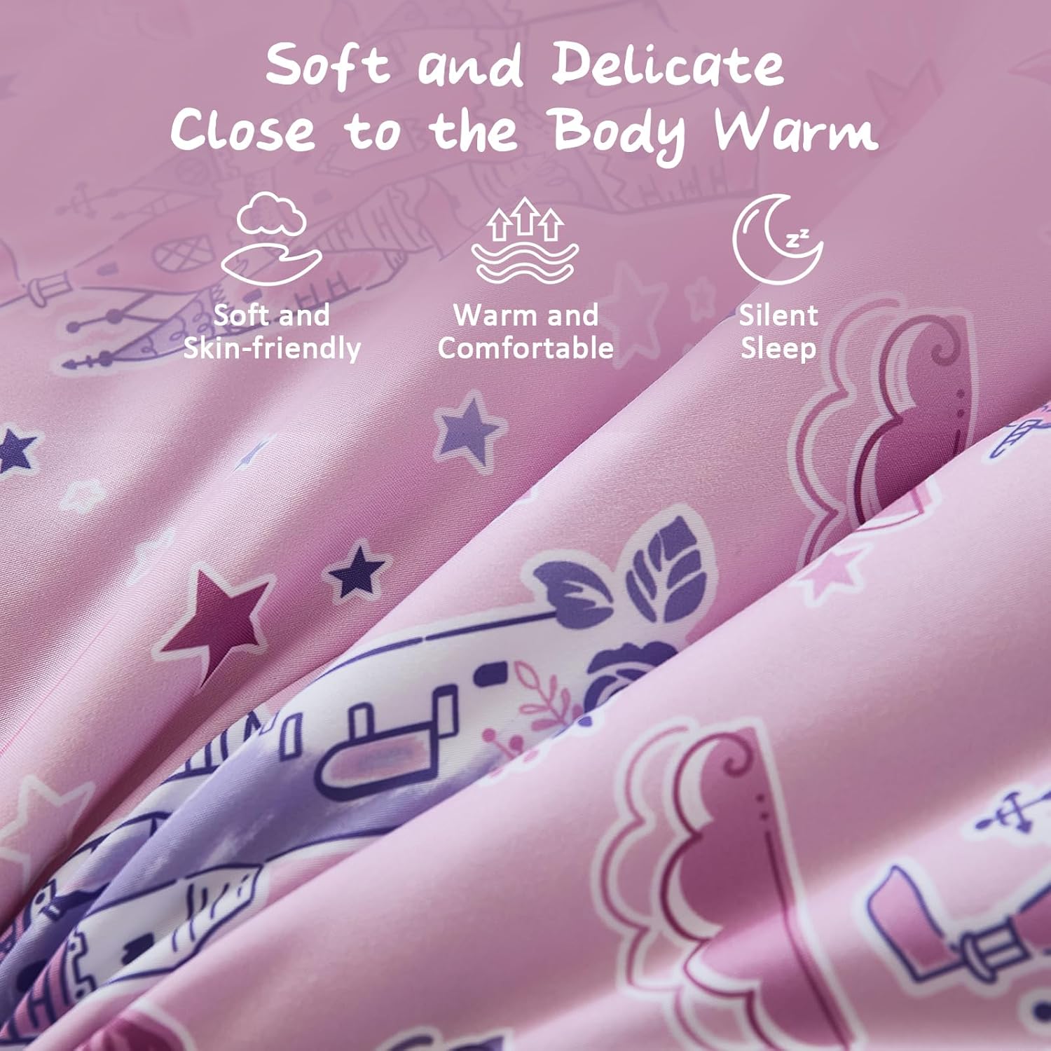 Anibedding 3Pcs Zip Up Bedding Comforter Set for Girls, Pink Castle All in One Zipper Twin Bedding Set with Pillowcase for Kids - Image 3