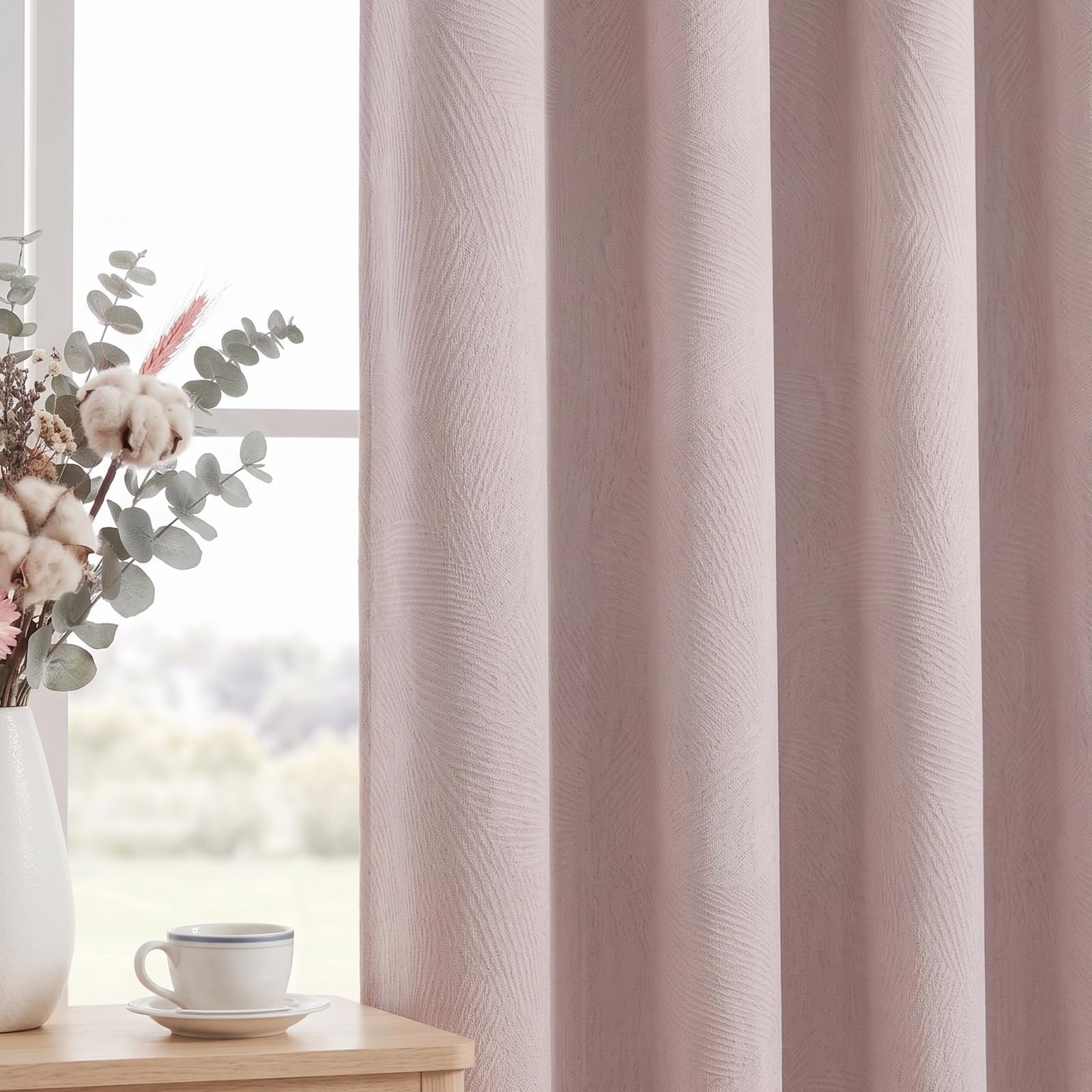 Blush Pink Curtains with 3D Leaf Pattern for Girls Room Nursery - Thermal Insulated Curtains, 63 inch Drop, 85-95% Room Darkening, No Coating Noise Reducing Fabric for Living Room Bedroom & Office