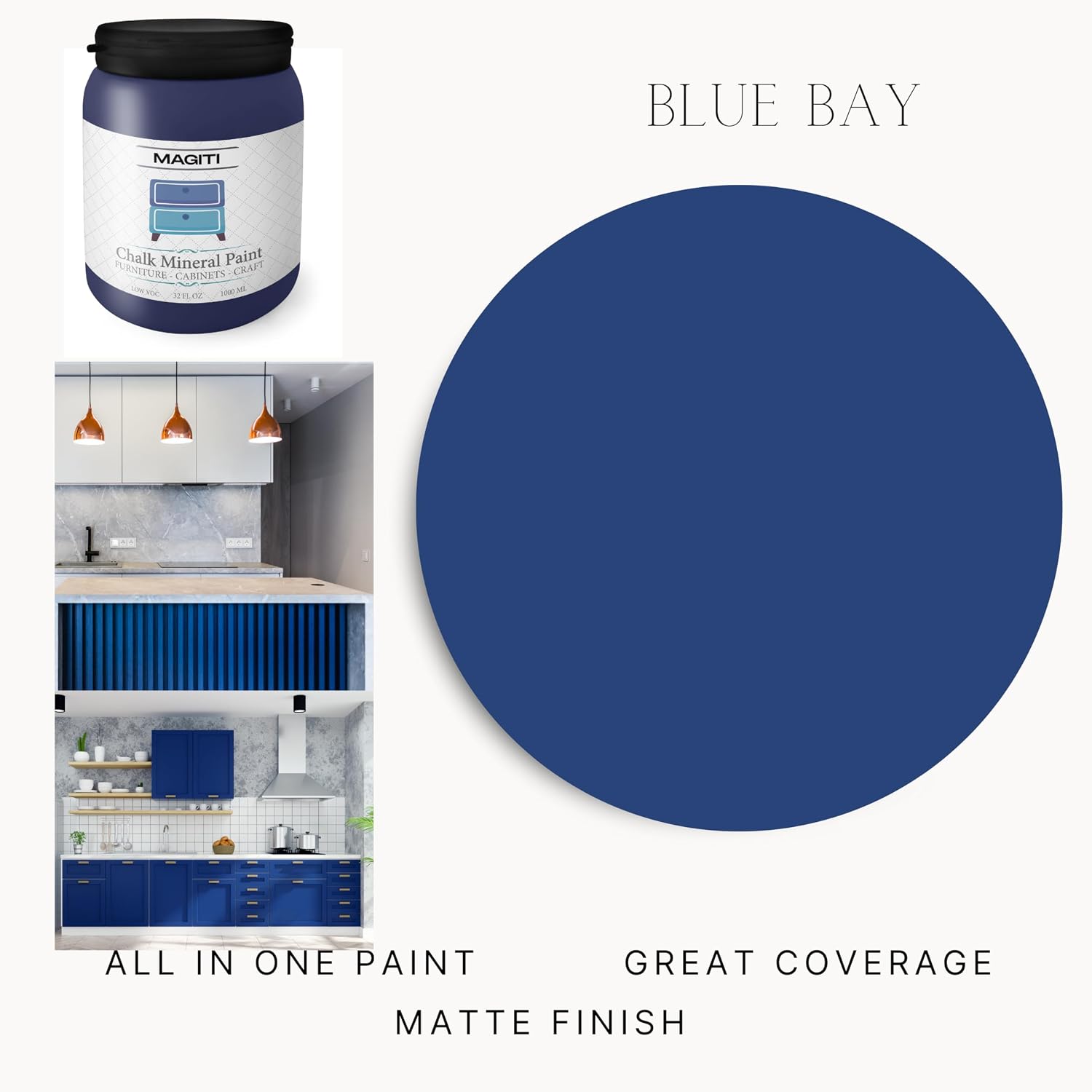 MAGITI Chalk Mineral Paint - Chalk Paint for Furniture, Kitchen, Home Decor, All In One - Craft Projects (BLUE 32)