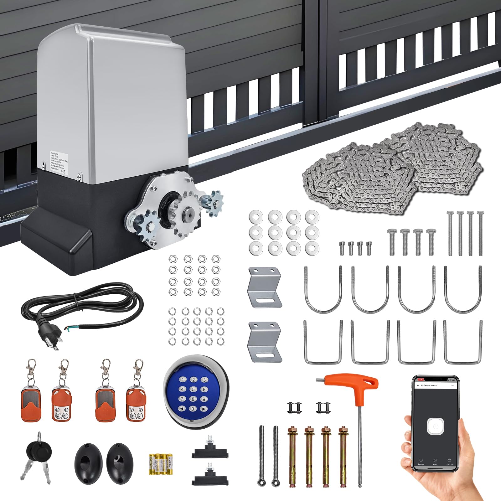 4400lb Automatic Sliding Gate Opener APP Control with 4 Remotes,750W Electric Sliding Gate Opener Automatic Motor Remote Kit with Wireless Keyboard for Sliding Gate Opener Up to 40ft