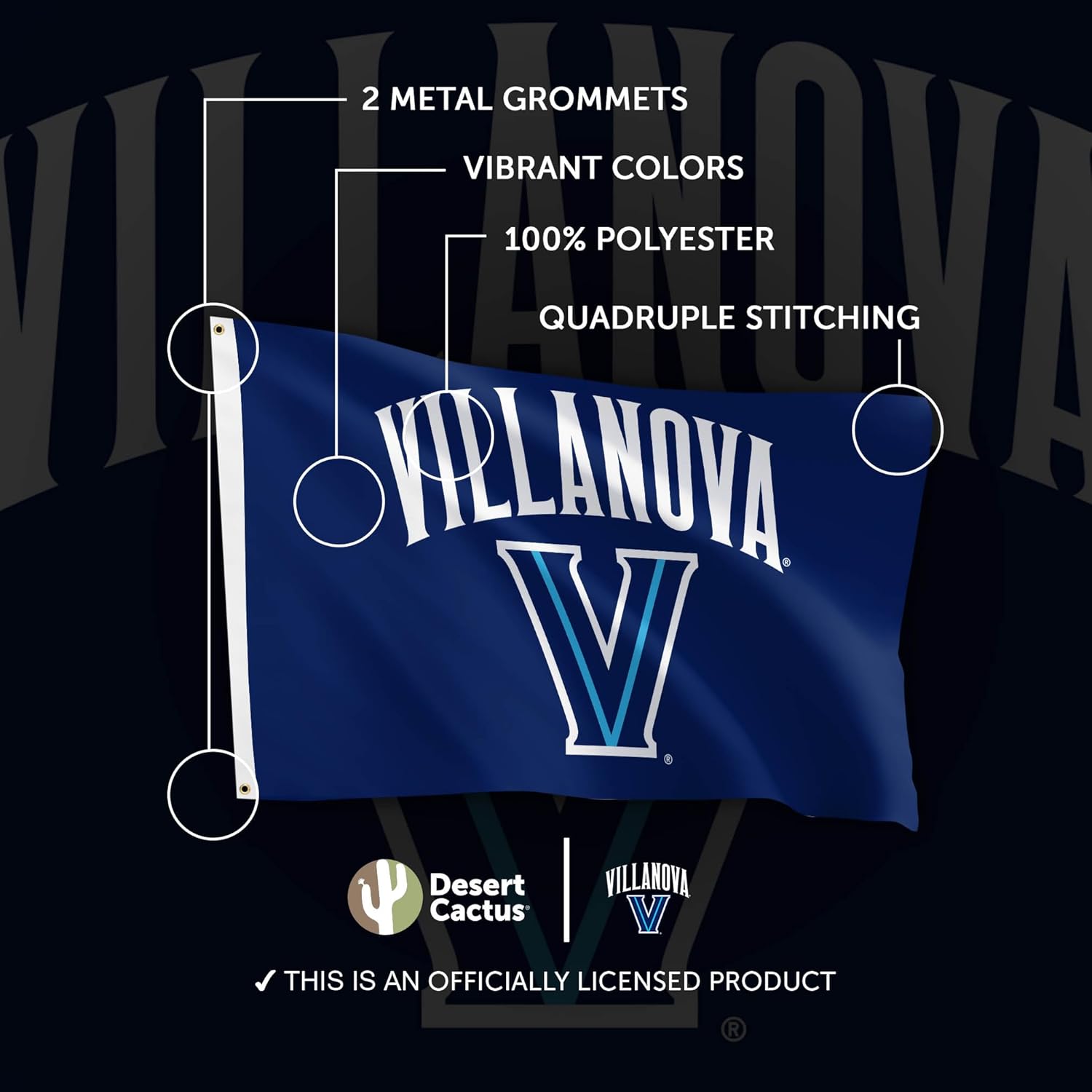 Desert Cactus Villanova University VU Flag - 3 x 5 Feet Wildcats Banner, Indoor/Outdoor Durable Fabric, 100% Polyester Design (Style 2) - Image 4