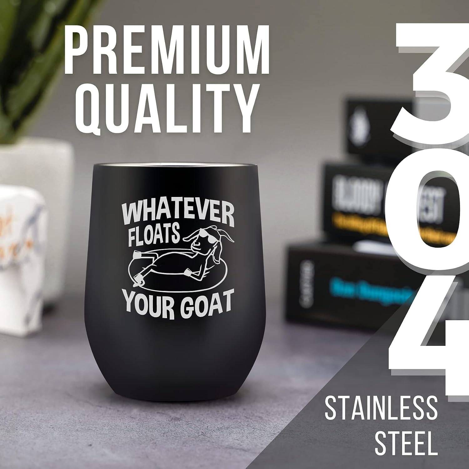 Onebttl Goat Gift for Lovers - Farm Gift for Women Men, Funny Cup, 12 oz Stainless Steel Insulated Tumbler - Whatever Floats Your Goat (Black)
