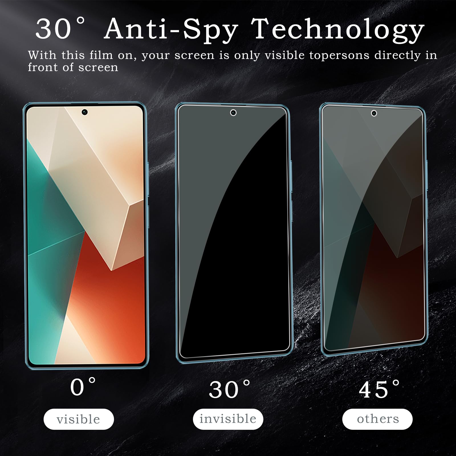Pellicola protettiva per la privacy per Xiaomi Redmi Note 13 5G, accessori in vetro temperato infrangibile, pellicola in vetro temperato anti spia, compatibile con custodie, ultra resistente, durezza