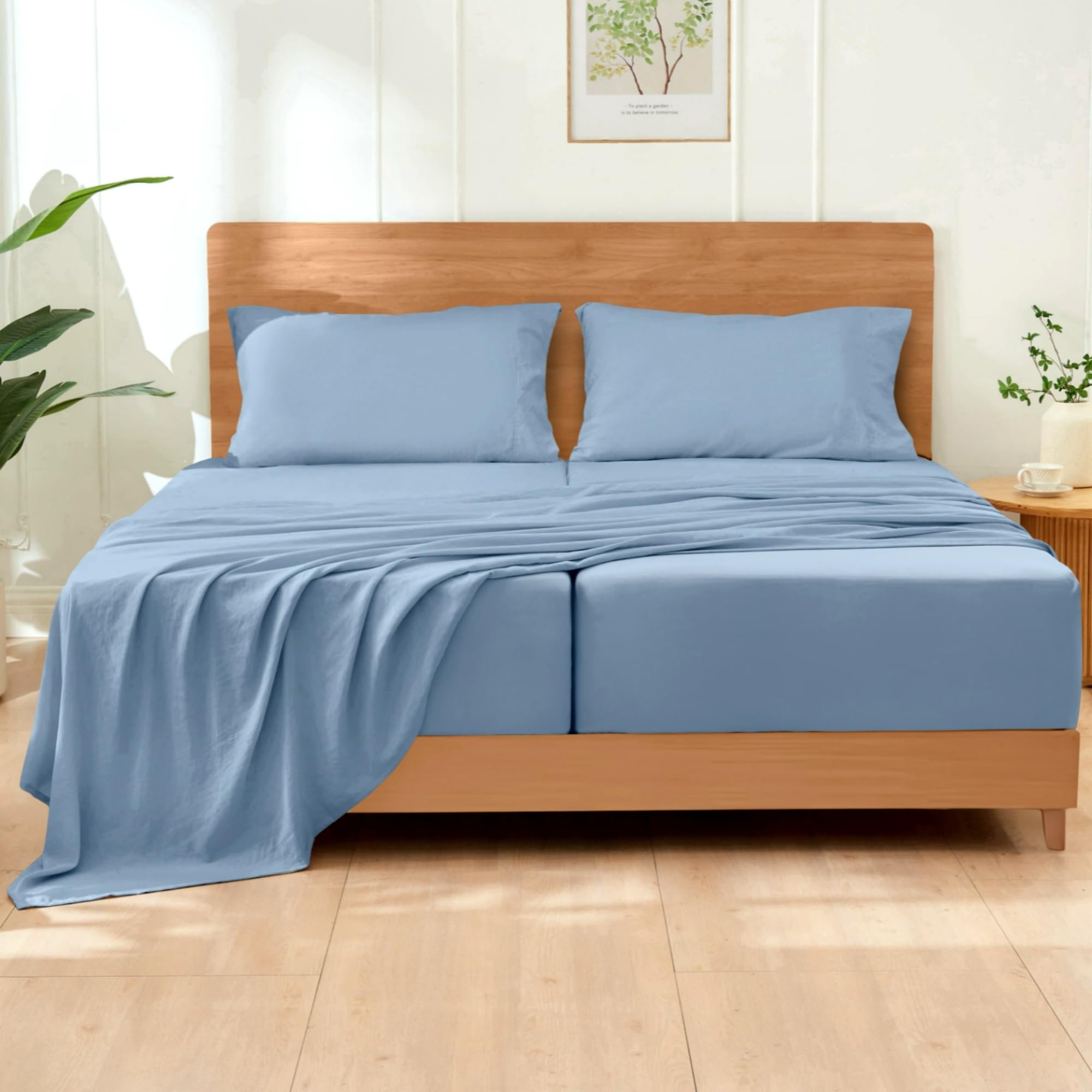 View 1 of [CGK BRAND INSIDE] [ MISSING PARTS] GOKOTTA 5 Pcs Split King Sheets Set - Soft, Breathable & Cozy - Dusty Blue