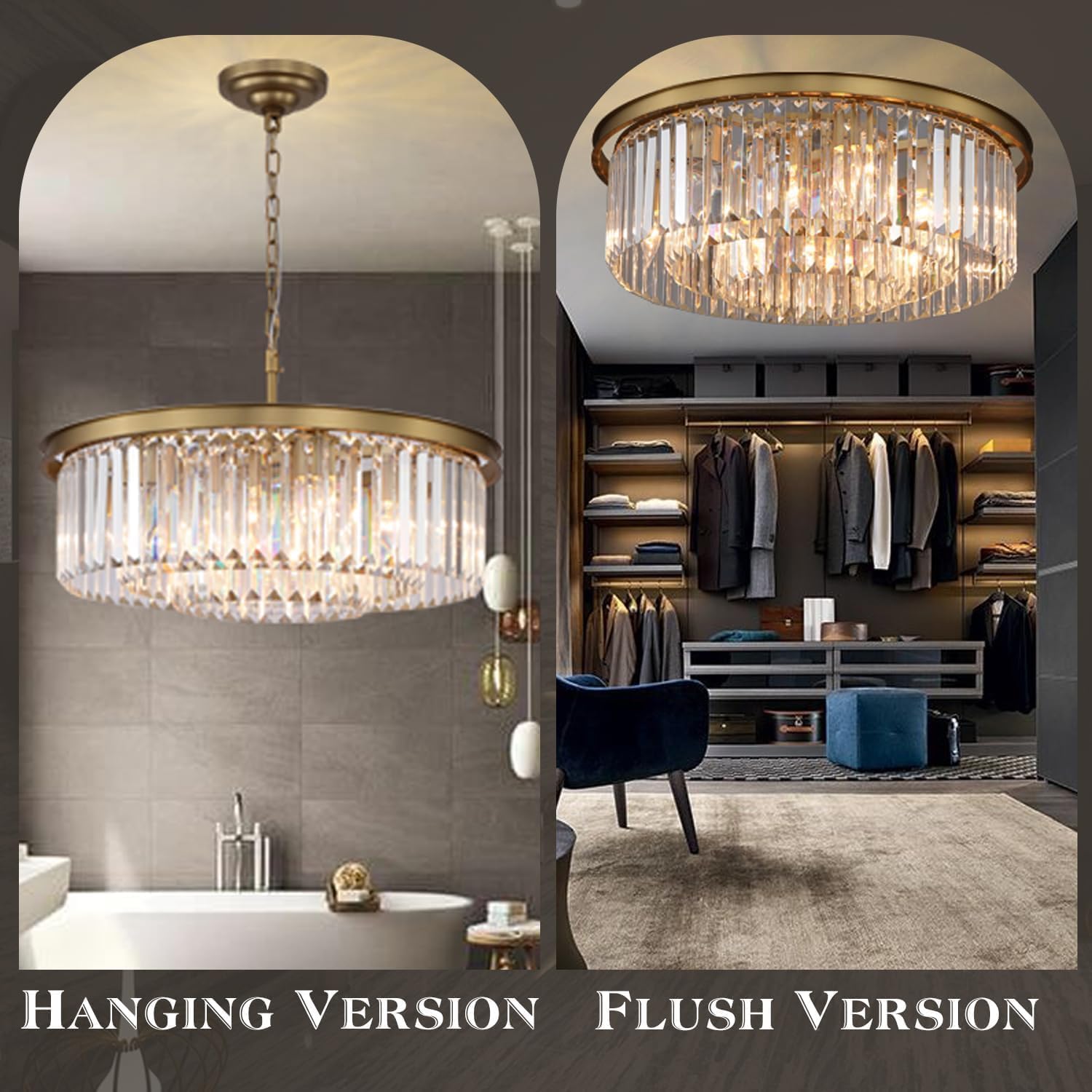 Crystal Chandelier Pendant Ceiling Lights Gold Chandeliers Lighting Fixture for Dining Living Room Foyer Hallway 8-Lights (Dia 24 Inch)