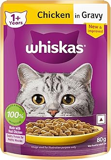 Whiskas Adult (1+ Years) Wet Cat Food, Chicken in Gravy, 80 g, Hydrating Food Made With Real Chicken, 100% Complete & Balanced Nutrition for Adult Cats