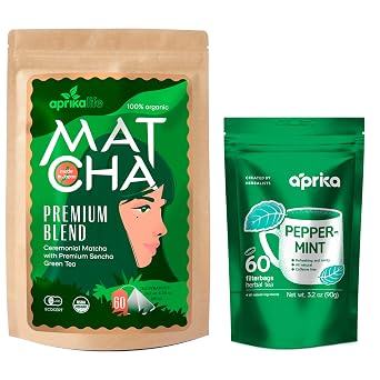 Japanese Matcha Green Tea Bags + Pure Peppermint Tea Bags by Aprika Life