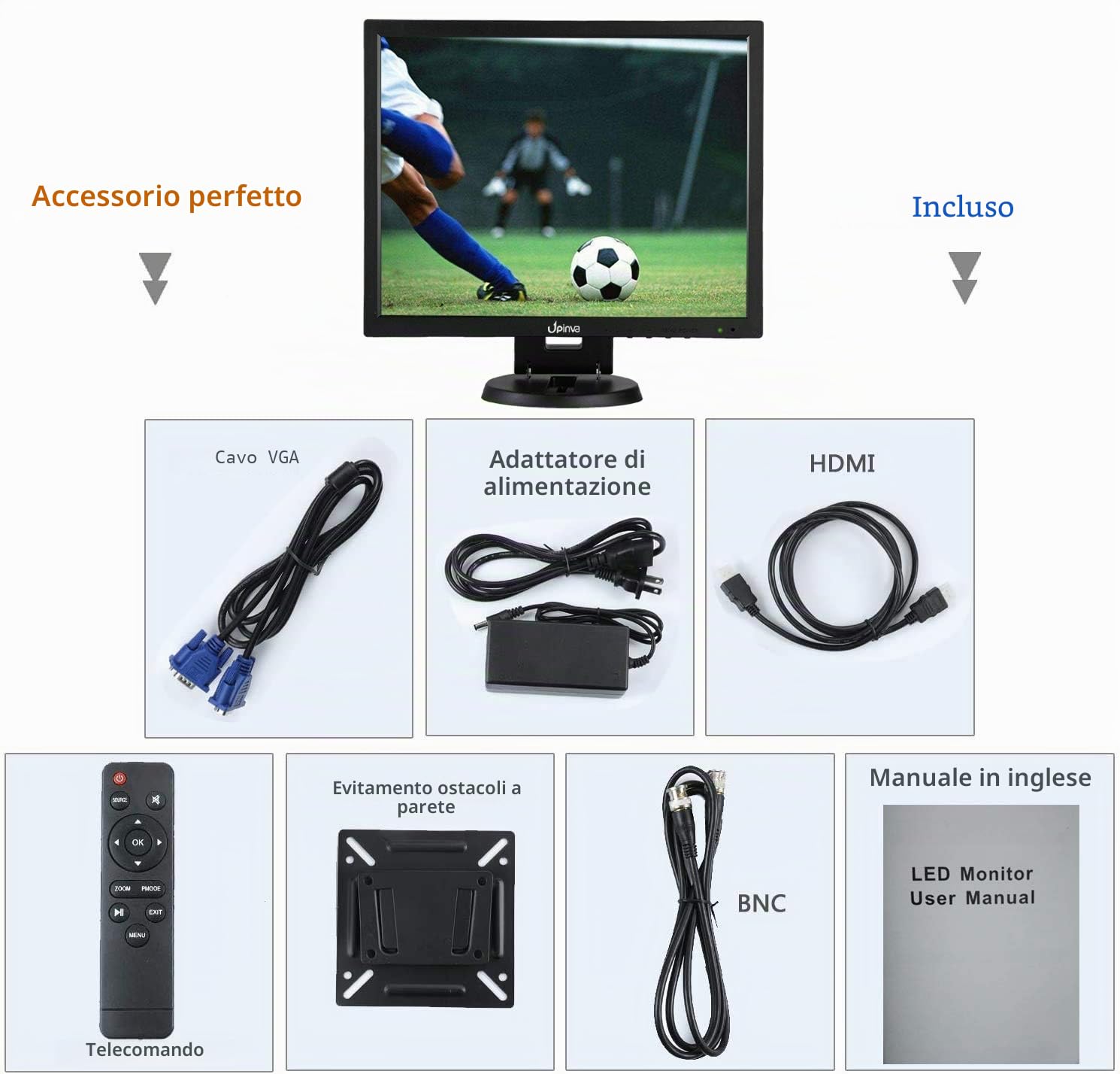 Monitor portatile da 14 pollici, telecamera di sorveglianza con HDMI USB VGA BNC AV, ingresso multifunzione 1024 x 768, display LCD PC, altoparlante integrato