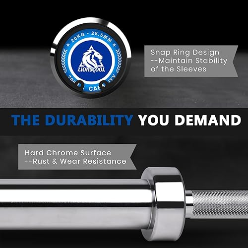Miniatura 5 de LIONSCOOL Barra olímpica de 7 pies para levantamiento de pesas y levantamiento de potencia, barra de barra de 2 pulgadas para sentadillas, peso