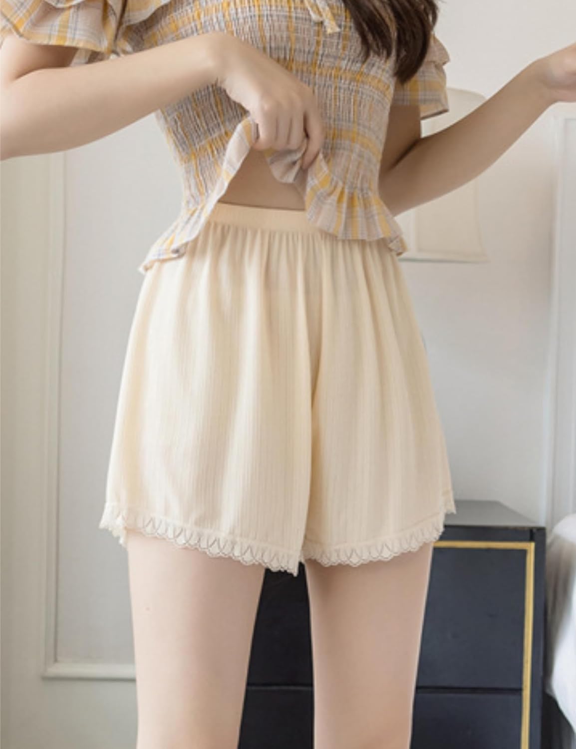 Womens Slip Shorts Lace Trim Pettipants Bloomers Split Skirt Culottes Half Slips Under Dresses Shorts for Women - Image 5