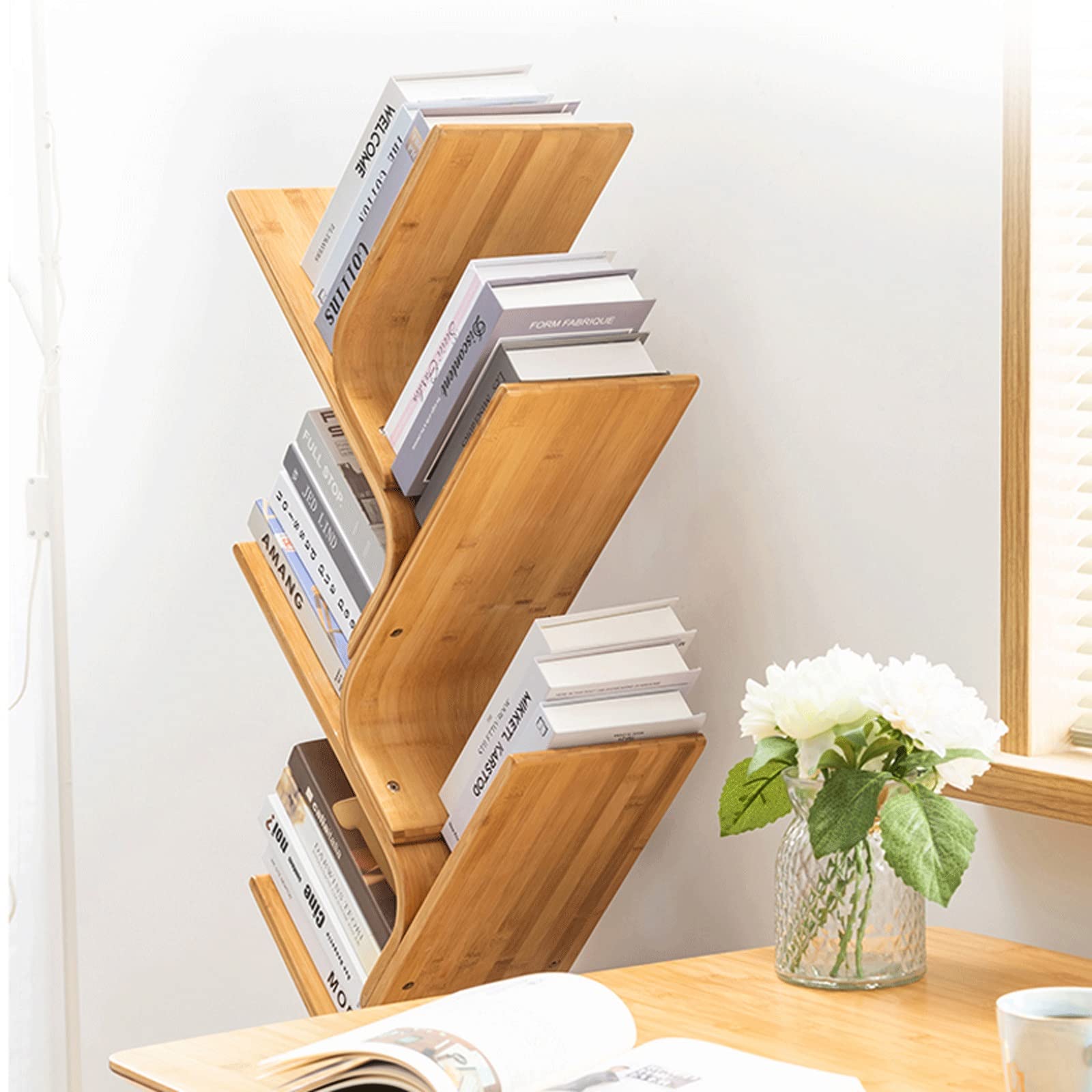 Zeitschriftenständer Zeitschriftenständer Kreatives bogenförmiges baumförmiges Bücherregal Büro Wohnzimmer Gebogenes Präsentationsregal Zeitschriftenständer Bücherregal Holz-Organizer-Rack