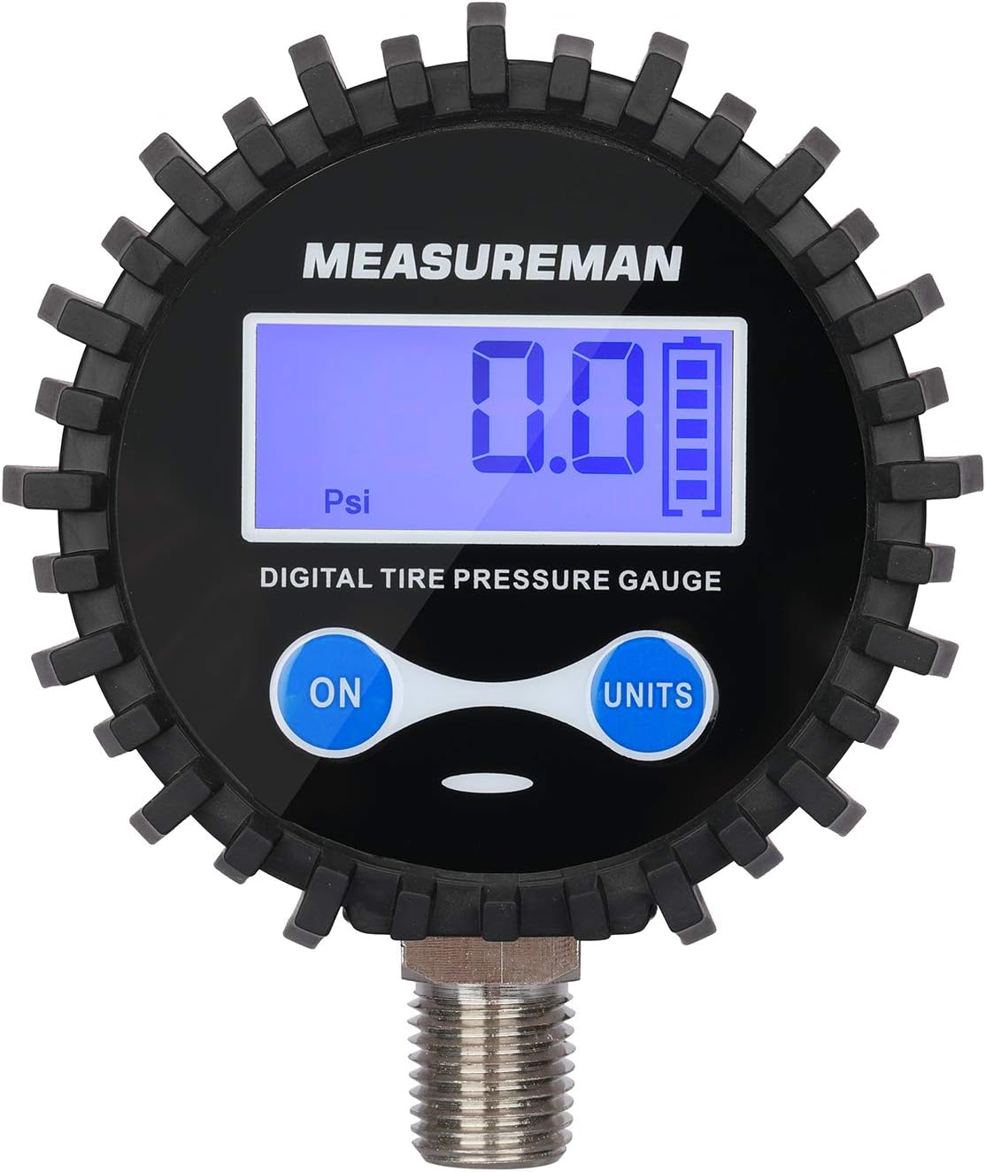 MEASUREMAN 2-1/2" Dial Size Digital Air Pressure Gauge with 1/4'' NPT Bottom Connector and Protective Boot, 0-60psi, Accuracy 1%, Battery Powered, with LED Light