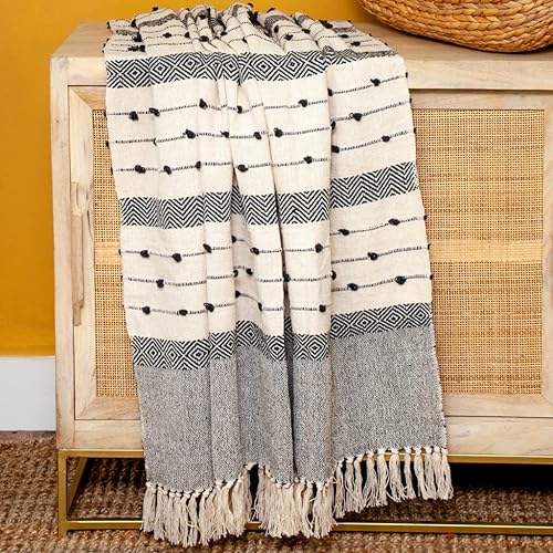 Miniatura 2 de HomeRoots Parkland Collection Alia Eclectic Beige - Manta tejida de 52 x 67 pulgadas