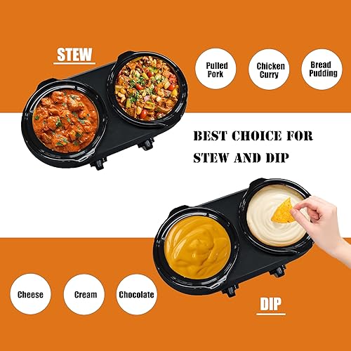 Miniatura 3 de Olla de cocción lenta doble, servidores de bufé y calentadores, calentador de alimentos de doble olla de 2 ollas, temperatura ajustable, apto para