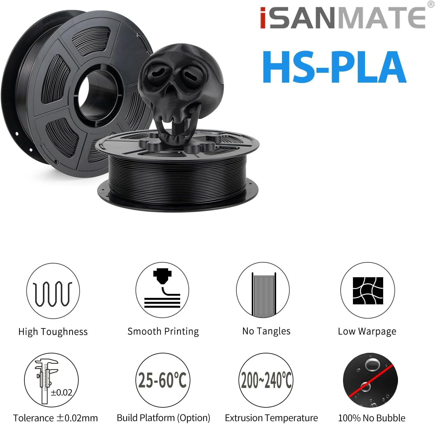 iSANMATE Rapid PLA Filament 1.75mm Black 10KG, 3D Printer Filament Bundle, Dimensional Accuracy ±0.02mm, for Bambu Lab 3D Printers, AMS, AMSLite