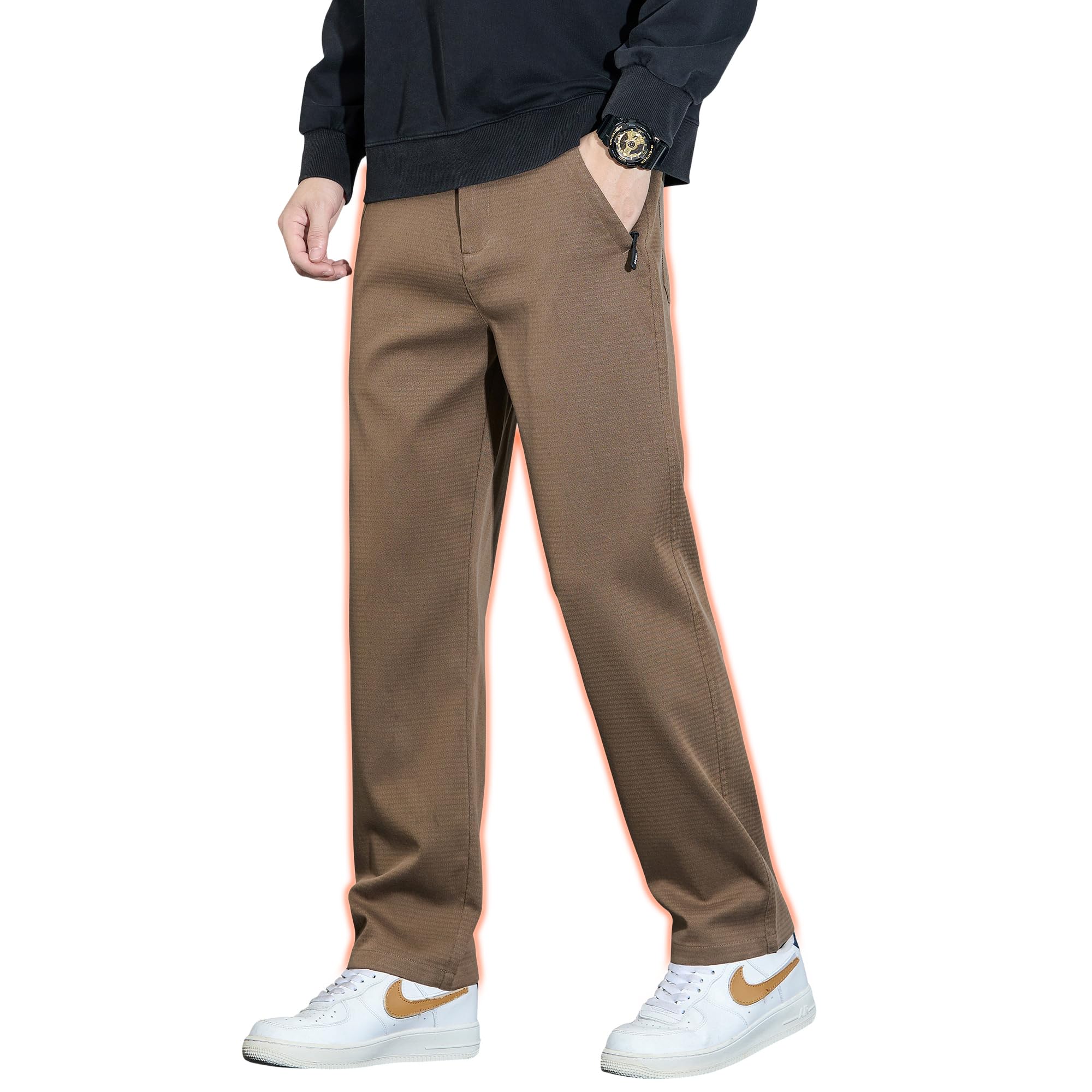 [W Wonyo] ズボン メンズ テンセル パンツ カジュアル スラックス 無地 ボトムス 秋服 チノパン ロング丈 ストレートパンツ セミワイド/セミスキニー かっこいい服 中薄 ラウンジぱんつ 伸びる ずぼん ビジカジ 春夏秋冬 オールシーズン