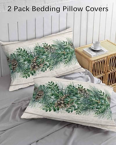 Miniatura 3 de Fundas de almohada de tamaño estándar con conos de pino verde, paquete de 2 fundas de almohada suaves decorativas para sofá de cuerpo largo, con