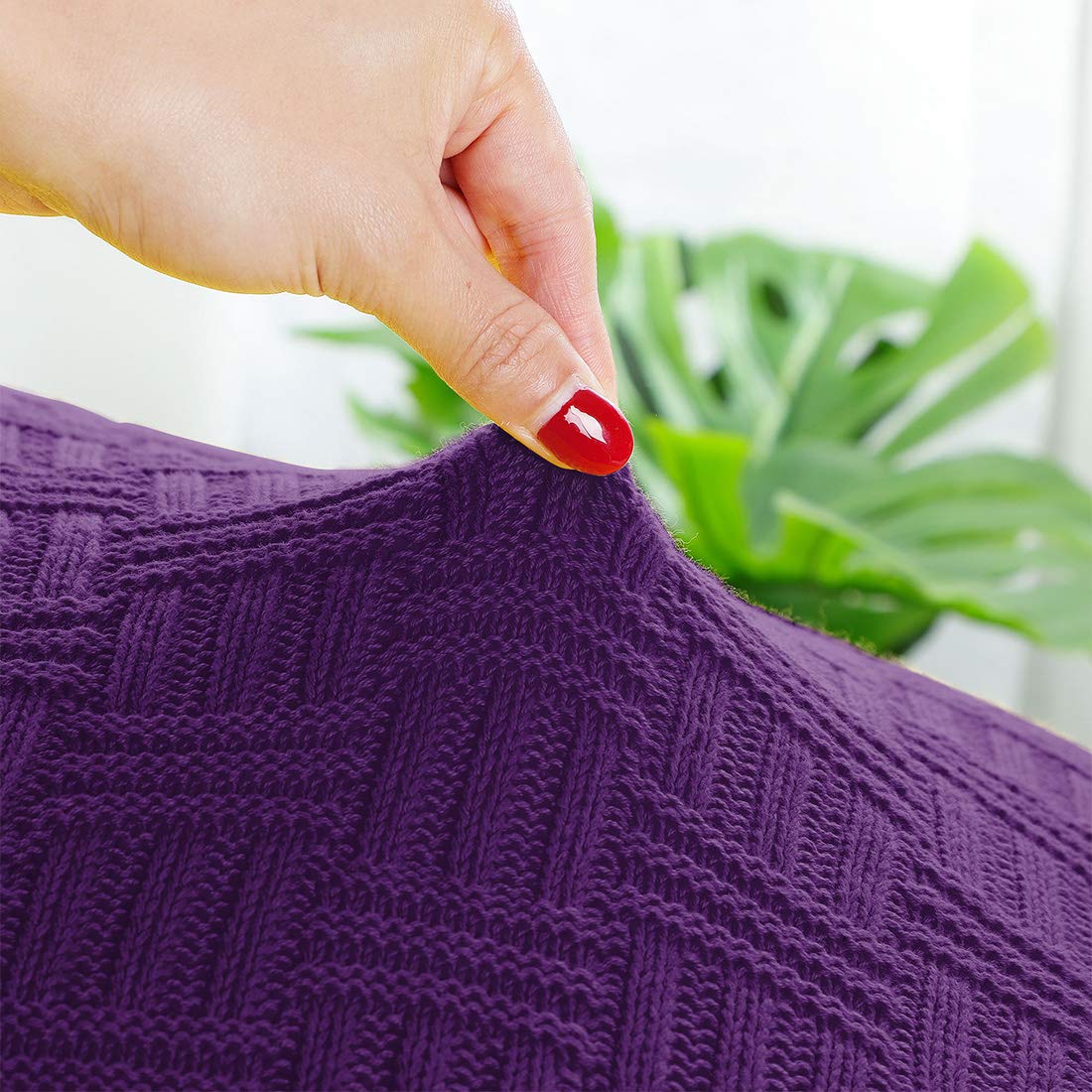 Sourcing Map Manta de punto trenzado 100% algodón, manta suave y ligera, manta de sofá texturizada, funda de sofá, mantas de punto decorativas, morado, 47 x 70 pulgadas