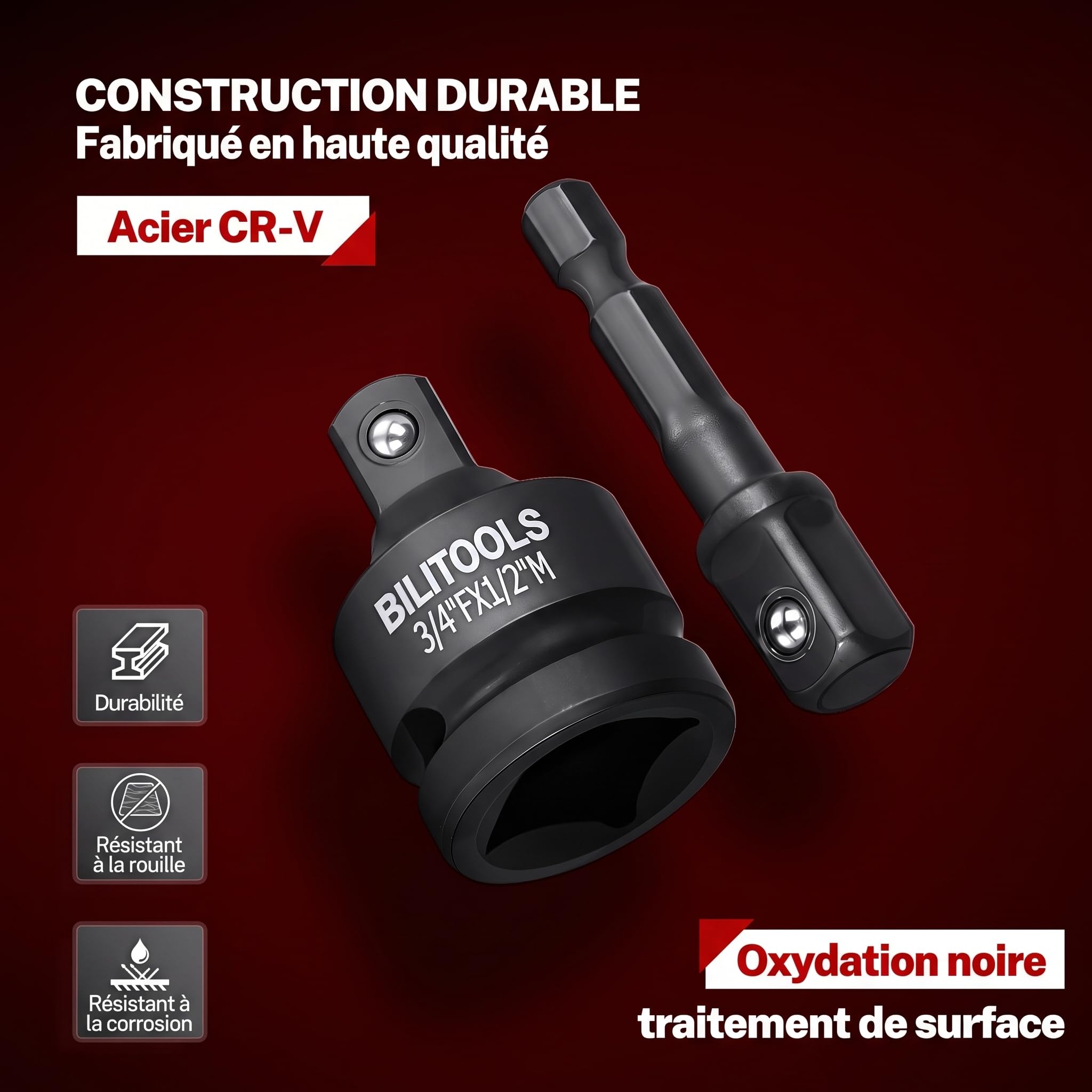 BILITOOLS Adaptateur Cliquet 17 pcs, Adaptateur Douille pour Clé à Choc