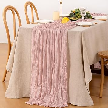 MLMW Dusty Pink Cheesecloth Table Runner Boho Wrinkled Gauze Table Runners