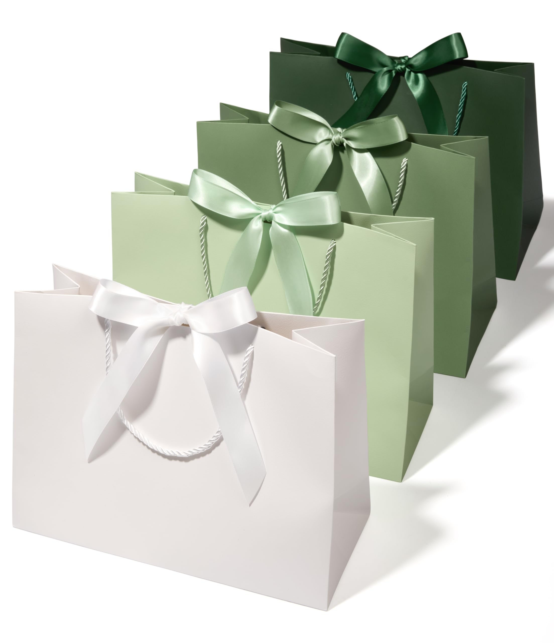 Vitalizart Large Gift Bags Green Series, Paper Party Bags 12.9"x10"x5" For Gift Wrap Girls Kids Birthday Bridal Baby Shower Favours Candy Christmas Goodie Bags