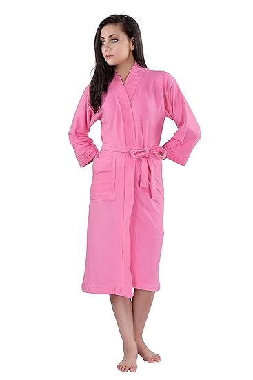 HotGown Women's And Girl's Premium Bathrobe | Soft Terry Cotton Bathrobes (Full Pink)
