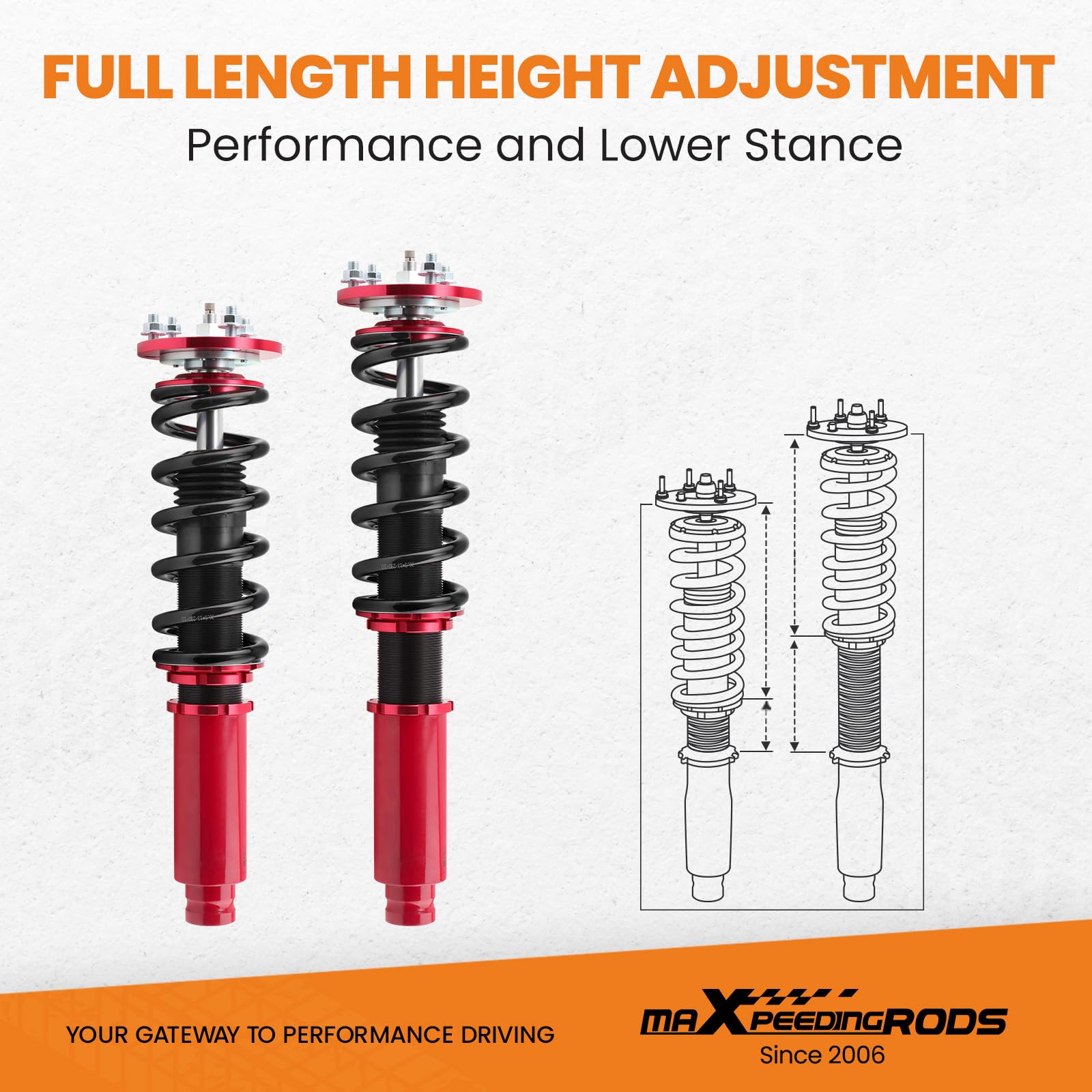 maXpeedingrods Suspensión roscada de dureza ajustable para Accord Bj. 03-07 para Acura TSX 04-08 Rojo
