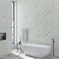 Vista 6 de Papel de contacto de mármol grueso de 17.7 x 354 pulgadas, papel tapiz texturizado de mármol blanco y gris, envoltura de vinilo 3D, impermeable