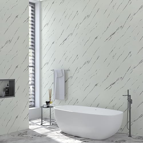 Miniatura 6 de Papel de contacto de mármol grueso de 17.7 x 354 pulgadas, papel tapiz texturizado de mármol blanco y gris, envoltura de vinilo 3D, impermeable,